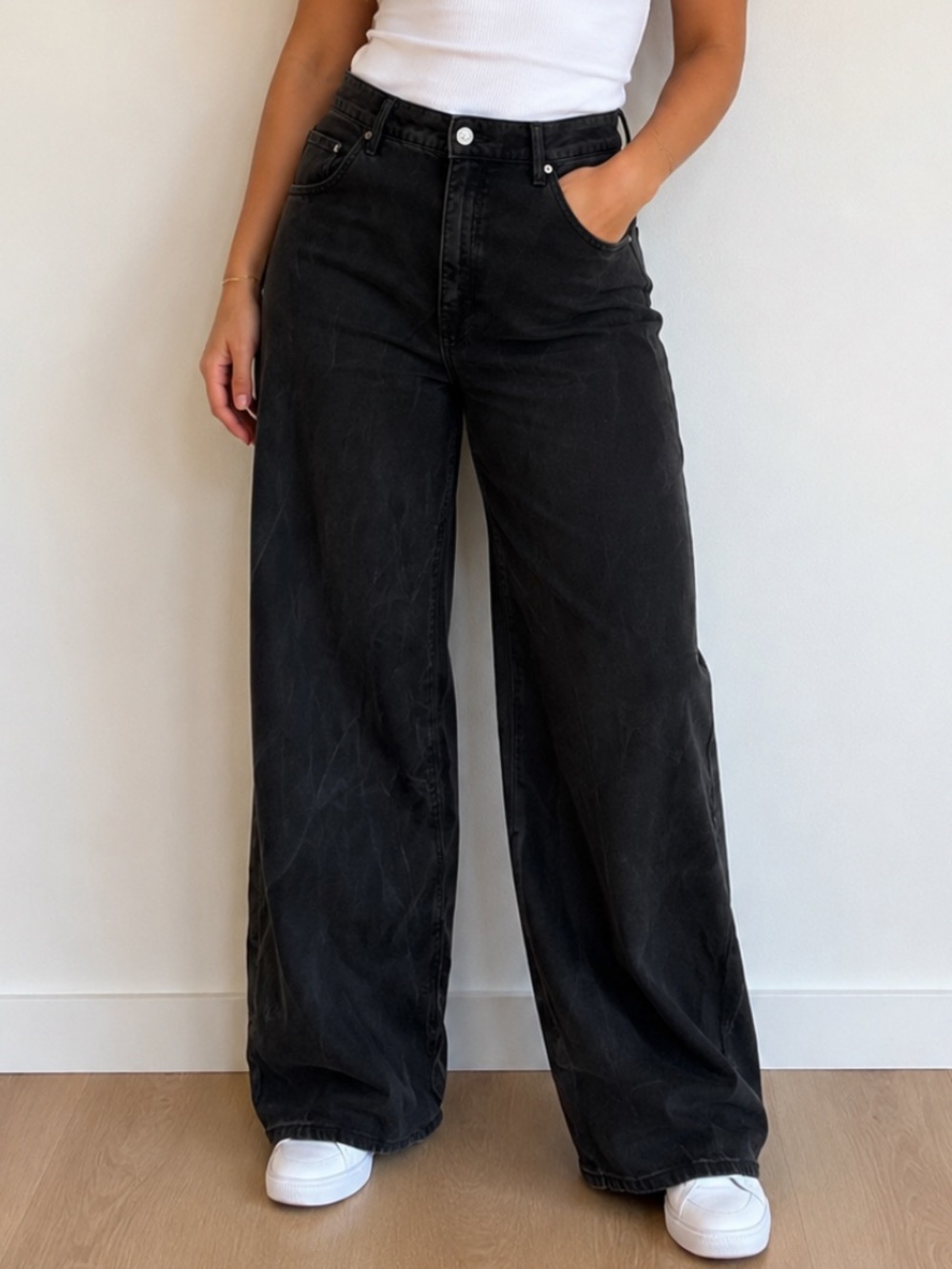 Ann Taylor LOFT High Rise Relaxed Wide Leg Trouser Jean Black Denim 30